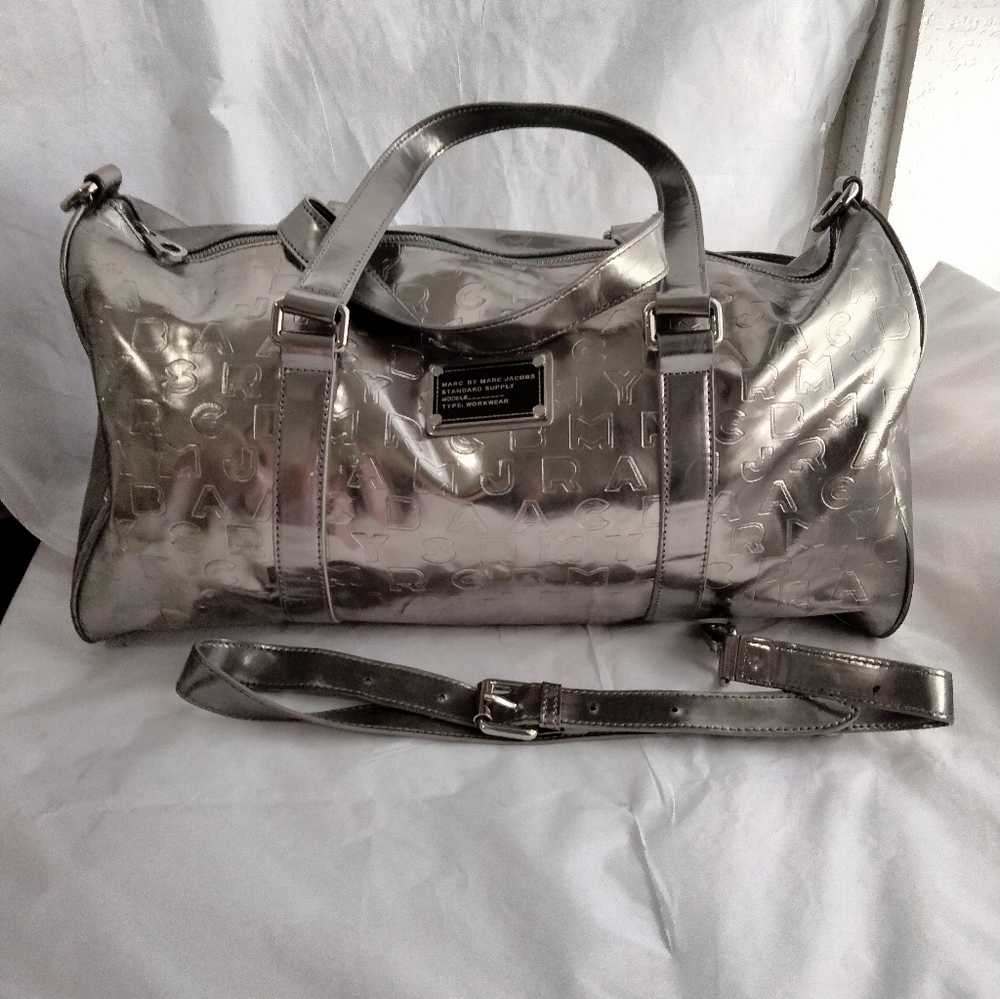Marc Jacobs Metallic Silver Duffle Travel Bag
